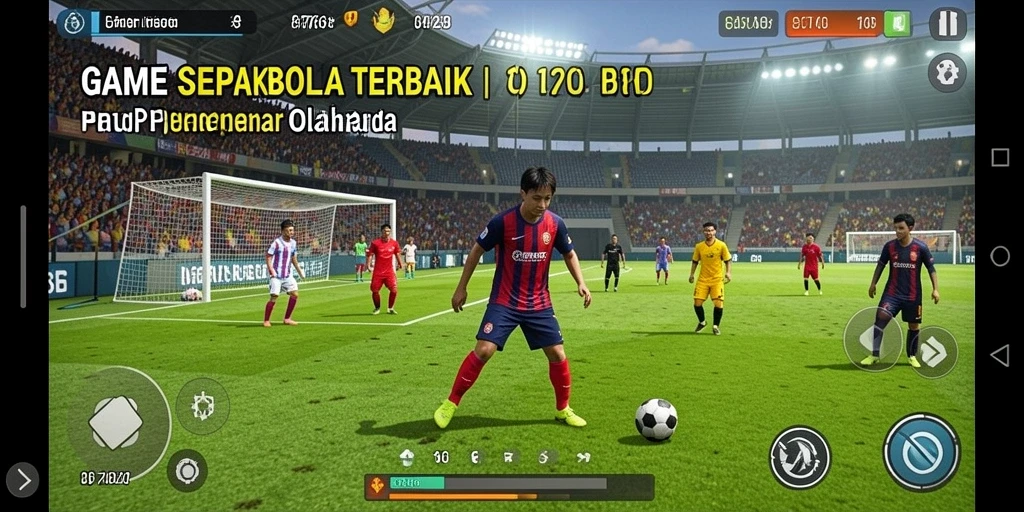 Tangkapan layar utama menunjukkan aksi seru di lapangan sepak bola.