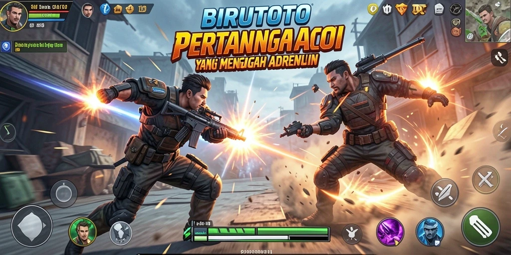 Screenshot BIRUTOTO menampilkan pertempuran seru di arena aksi.