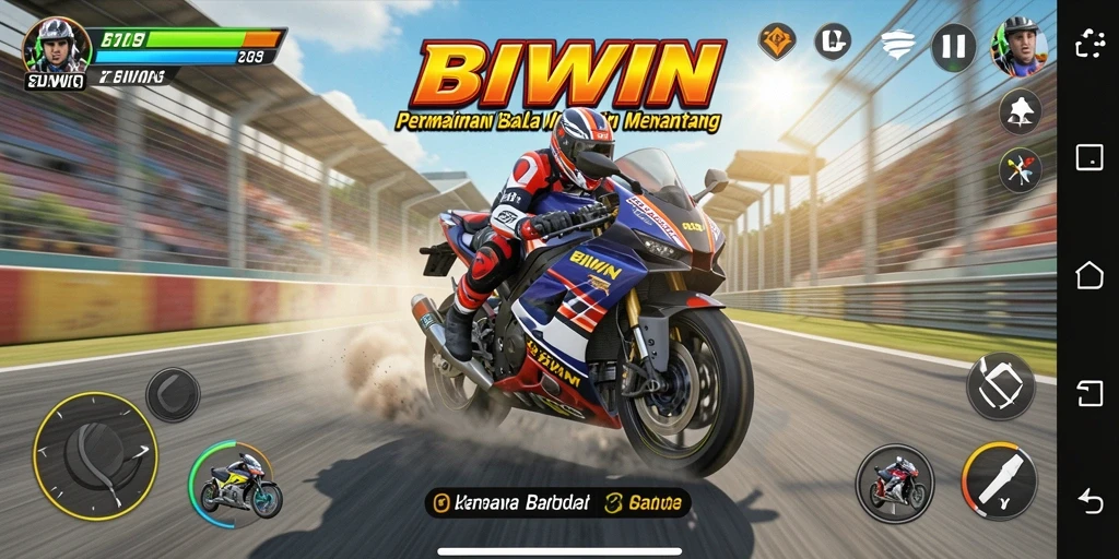 Tampilan gameplay BIWIN yang mendebarkan dalam balap motor.