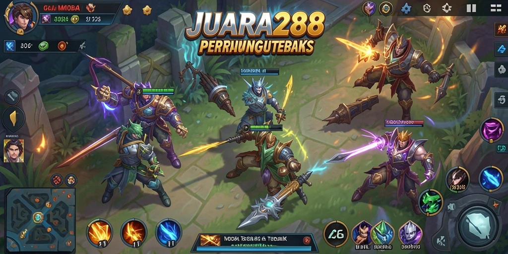 Screenshot JUARA288 menampilkan pertempuran seru di arena MOBA.