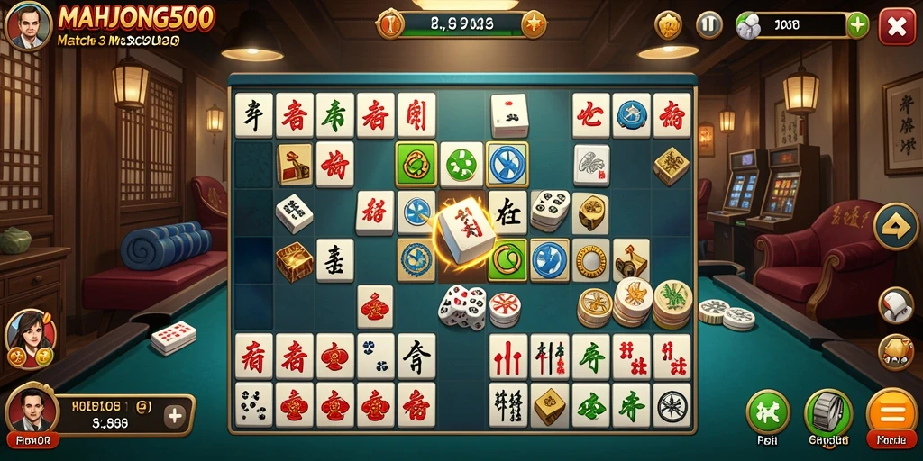 Tampilan gameplay seru dari MAHJONG500 dengan grafis menarik.