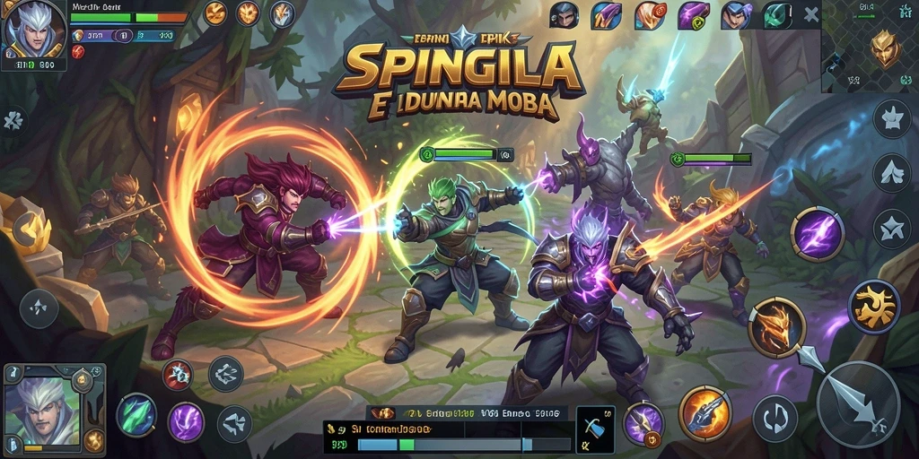 Gameplay SPINGILA menampilkan pertarungan seru antara berbagai karakter MOBA.